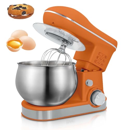 Batidora de pie de 1800W con tazón de acero inoxidable de 6T, protector contra salpicaduras – Batidora eléctrica para amasar, batir y preparar masa para pasteles orange