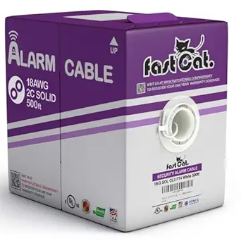 fast Cat. Alarm Cable/Security Cable - PVC Jacket, Unshielded - UL Listed & (CMR-CL3R-FT4) Rated in-Wall Use - 500ft Coil White (18/2 Solid 500ft Box, White)