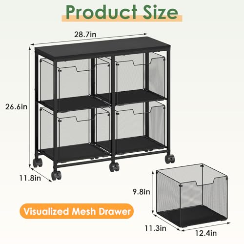Sbanmao 4 Drawer Lateral File Cabinet, Mobile Filing Cabinet, Printer Stand with Wheels Under Desk Storage Office Storage Cabinet Fits Letter Size for Home Office, Black - Image 2