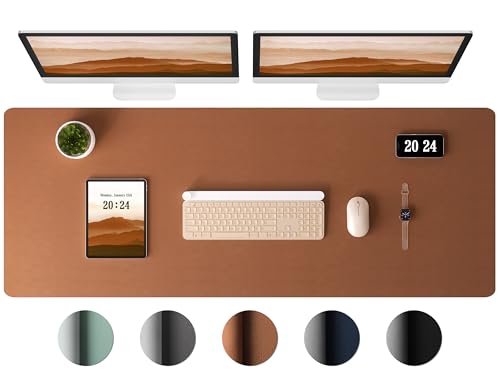 Aothia Leather Desk Pad Protector - Large Mouse Pad, Office Mat, Non-Slip PU Leather Blotter, Laptop Desk Pad, Waterproof Writing Pad for Office and Home (Brown, 38