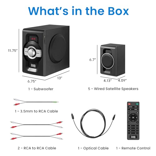 Image of Acoustic Audio by Goldwood AA5240 Home Theater 5.1 Bluetooth Speaker System with USB and SD Inputs, Black