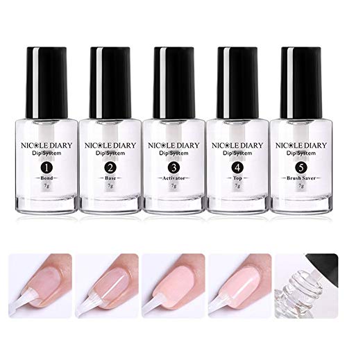 NICOLE DIARY Kit liquide pour système de poudre à tremper, ensemble de poudre à immersion acrylique 5 pièces avec liant, base, activateur, haut, économiseur de brosse, aucune lampe UV nécessaire