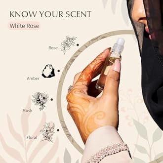 Dukhni White Rose Attar Oil|Arabic Perfume Oils For Men And Women|100% Pure Ittar Roll On Perfume,Oud Oil,Woody Oudh Perfume|Eid,Ramadan,Umrah Gifts,Non Alcoholic&Vegan Islamic Fragrances