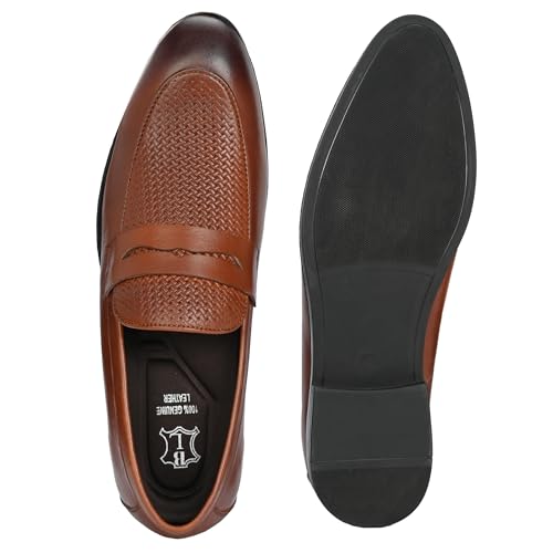 Image of Blue Leather by Centrino Genuine Leather Slip-On Men's Formal Shoe |Stylish with Soft Cushioned Insole |Trendy Non Lace-Up Design |Durable Leather with Anti-Skid Sole | Perfect for Formal Wear (3944)