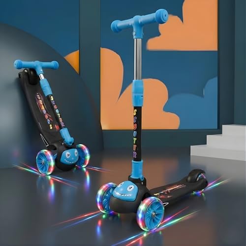 Image of Crackles Foldable Kick Scooter for Kids with LED Light Wheels | Skating Cycle Style Scooter with Adjustable Handle & Foldable Design Lightweight Ride-On Toy for Boys & Girls Outdoor Toy
