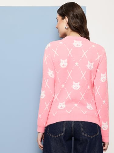 Image of Aarika Womens Winter Wear White-Pink Colour Solid Fur Sweat Shirt