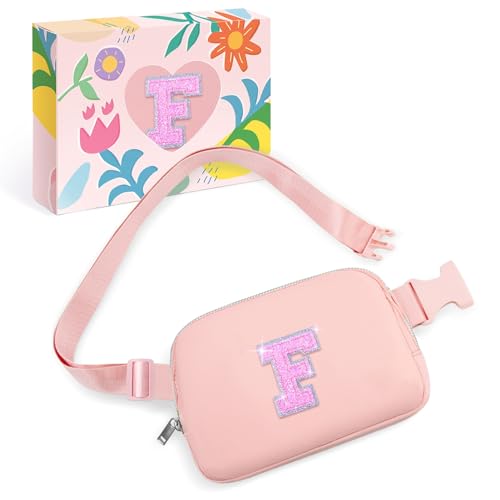 Image of COSHAYSOO Initial Letter Fanny Pack for Girls Personalized Christmas Birthday Gifts for 6 7 8 9 10 11 12 Year Old Teen Girl, Girly Fashion Crossbody Purse Belt Bag Preteen Tween Trendy Stuff Pink F