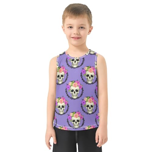 J JOYSAY Flower Skull Purple Boys Tank Top Sleeveless Muscle Shirts Quick Dry Kids T-Shirts 3-15T2