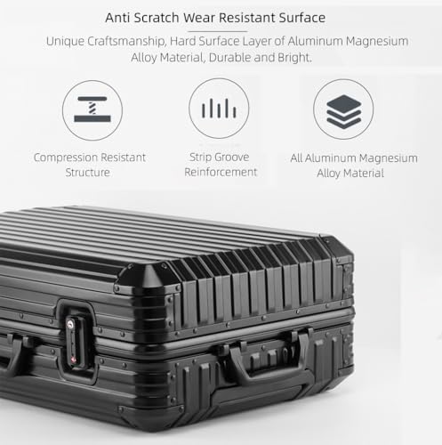 All Aluminum Magnesium Alloy Carry on Luggage with Wheels, Hard Shell All Metal Luggage Airline Approved Checked Carry on Suitcase, Hardside Suitcase Rolling Case for Business Travel (Black, 26 inch)4