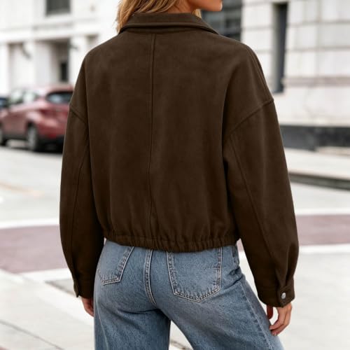 TERGHTP Women Faux Suede Bomber Jacket Stand Collar Leather Cropped Jackets - image 6