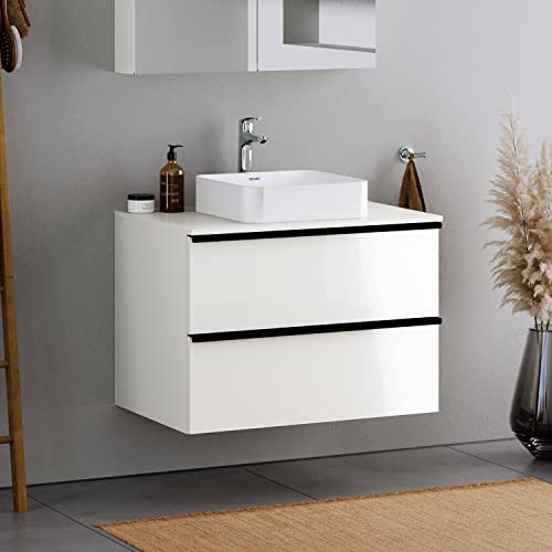 Duravit Badmöbel Unterschrank 80cm DuraPoint hängend für Aufsatzwaschbecken in Weiß glänzend Waschtischunterschrank mit 2 Schubladen, vormontiert