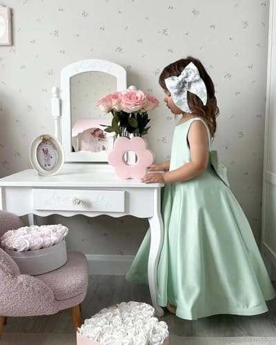 Satin Flower Girl Dress Ball Gown Wedding Pageant Party Gown for Toddler Girls Formal First Communion with Bow3