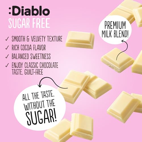 Diablo No Added Sugar White Chocolate – No Added Sugar Chocolate Bar Sweetened with Stevia, Gluten Free, Ideal for Any Occasion, Birthdays, Valentines, or Gift Hampers, 75g (Pack of 1)
