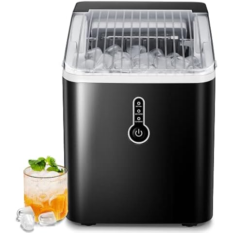 ZAFRO Ice Maker Countertop with Self-Cleaning, 26Lbs/24Hrs, 9 Cubes Ready in 8 Mins, One-Click Operation, Compact Portable Ice Maker with Ice Scoop/Basket for Home/Kitchen/Office/Bar, Black Cover