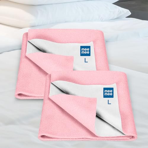 Image of Mee Mee Reusable Water Proof Cotton Bed Protector Sheet /Extra Absorbent Mat /Dry Sheets /Urine Sheet /Dry Mat Pack of 2 (Large, Pink)(100CmX140Cm)