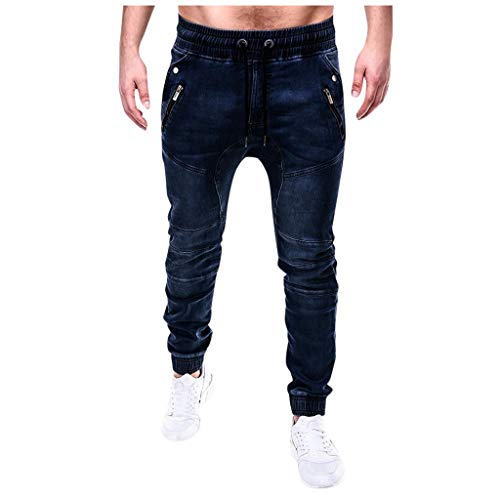 Men's Slim Tapered Jeans Y2k Fashion Elastic Waist Drawstring Washed Skater Denim Pants Stretch Joggers Hip Hop Jeans3