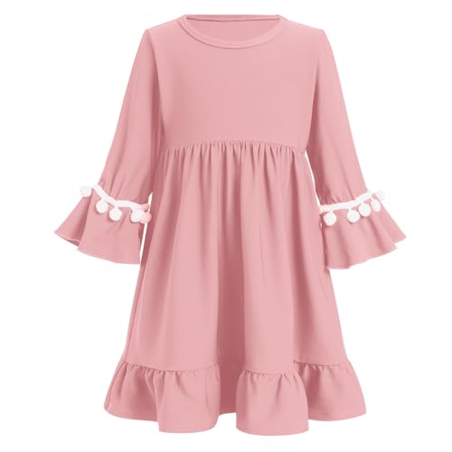IBTOM CASTLE Abaya for Muslim Girls: Infant Baby Girl Dubai Prayer Robe Eid Ramadan Long Bell Sleeve Solid Dress Middle East Islamic Turkish Caftan Arabic Kimono Ethnic Dress Dusty Pink 2-3 Years3