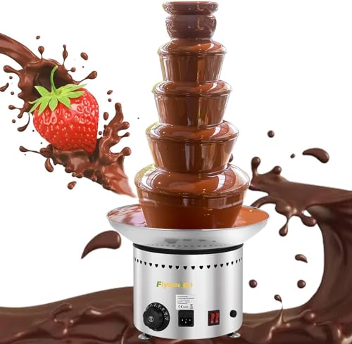 Flyseago Commercial Chocolate Fountain 5 Layers 18Lbs Large Chocolate Fondue Tower Stainless Steel Hot Chocolate Waterfall for Nacho Cheese Knob Control