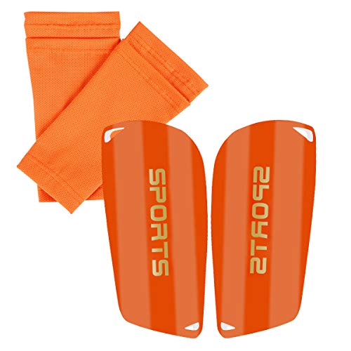 Soccer Shin Guards for Kids Youth, Shin Guard and Shin Guard Sleeves for Boys and Girls for Football Games EVA Cushion Protection Reduce Shocks and Injuries Orange L