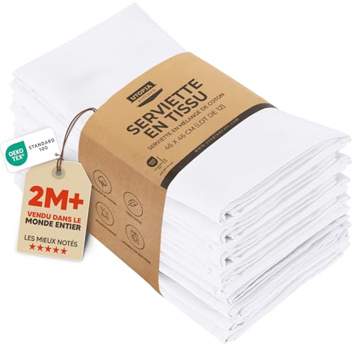 Utopia Kitchen - Utopia Kitchen Serviettes de Table en Tissu [12 Pack, Blanc] 46x46 cm en Coton Mélangé Lavable et Réutilisable pour l'hôtel, Le Déjeuner, Le Restaurant, Les Mariages, Les Evénements et Les Fêtes - -5%