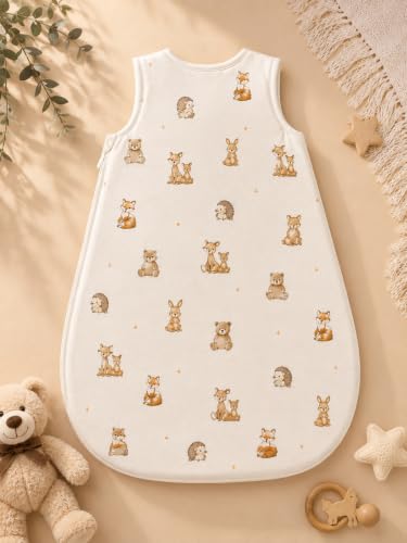 Image of TuddyBuddy Baby Cotton Wearable Quilted Sleeping Bag Blanket 1.5 Tog with 2 Way Zipper Closure | Ideal for Babies & Kids Hypoallergenic Fabrics | (Winn The Teddy AOP - White, 6-12 Months)