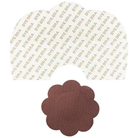 Bye Bra Adhesive Breast Lift Tapes, Invisible, Push Up, D-F, Brown Satin Nipple Covers (D-F) Cover