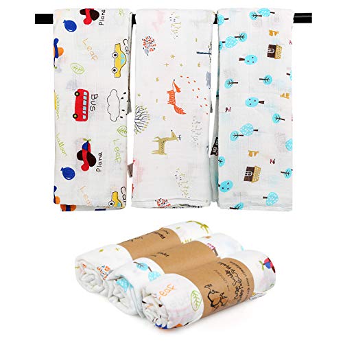 LEADSTAR Muselina Manta Bebé, 120 X 120 CM Mantas de Muselina Unisex Muselinas para Bebé Bambú Algodón Bebé Chica o Baby Boy Mantas Swaddle, Lot de 3