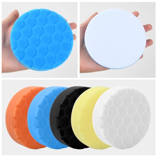 Rapidbok 5 Stück Polierschwämme 100mm, Auto Polierpads, Polierschwamm, Polierpad, Polieraufsatz, Wachs Schwämme, Klett Polierpads, Polierschaum Set für Exzenter Poliermaschine Schleifmaschine