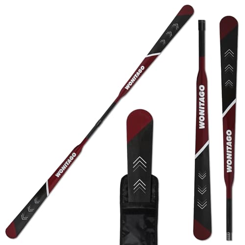 WONITAGO Kayak Paddle Lightweight Full Carbon Fiber Greenland Paddle with Paddle Bag, Adjustable Greenland Kayak Paddles 220-230 cm/86-90 Inches, Red
