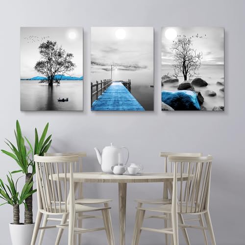 Wall Decorations For Living Room Framed Canvas Wall Art For Bedroom Office Wall Decor Black And White Ocean Landscape Wall Paintings Large Size Modern Posters Pictures Artwork For Home Decor 3 Piece