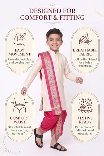 Image of Boys Dhoti Kurta Set Sherwani Style for Kids | Ethnic Traditional Kids Wear with Patiala Dhoti & Dupatta | Wedding Dress for Boys | Indian Cultural Outfit for Puja Festival Party