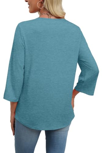 Image of WIHOLL 3 /4 Length Sleeve Womens Tops Boho V Neck Lace Shirt Trendy Blouses Dressy Casual Vacation Clothes S-3XL