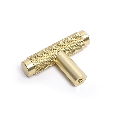 BSM Marketing Knurled T Bar Gold Modern Kitchen Cupboard Cabinet Drawer Bar Door Handle Knob (10, Knob) - Image 2
