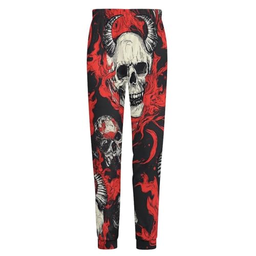 Evil Demon Skull with Flames Breathable Mens Pajama Pants Lounge Sleep PJ Bottoms Sleepwear Jogger4