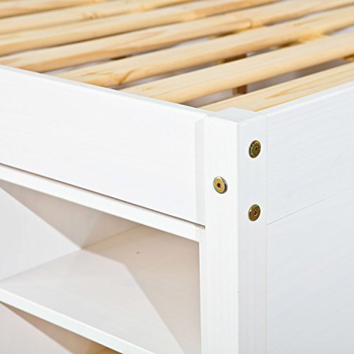 Cama Casal Multifuncional Madeira Maciça 6 Gavetas Charme Inter Link Branco Lavado