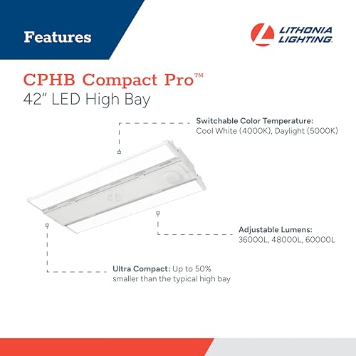 Image of Lithonia Lighting Compact Pro LED High Bay Light, Ceiling Lighting Fixture, Adjustable Brightness Lumens, Selectable Cool White /Daylight White Light, UVOLT 120-347V
