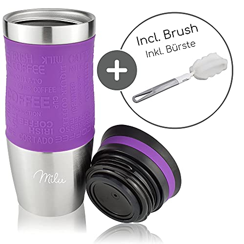 Milu Taza aislante de café y té para llevar 370ml 450ml - 100% a prueba de fugas - Taza de acero inoxidable para beber… - Imagen 4