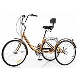 Dreirad-Fahrrad, Outdoor, 24 Zoll, Dreirad für Erwachsene mit Korb hinten, 7-Gang-Dreirad, Cruise...