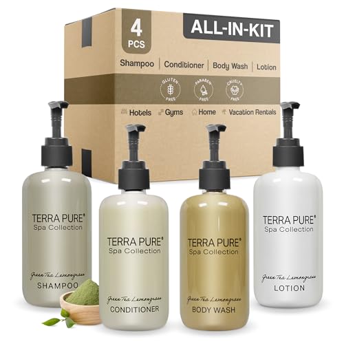 Top 10 Picks for the Best Shampoo for Guest Bathroom 8 Terra Pure Spa Collection Amenities Set,10.14oz. Pumps (1 of Each) Shampoo, Conditioner, Hand/Body Wash, and Lotion