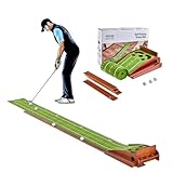 VEVOR Golf Puttingmatte, Golfmatte mit 5 Löchern, Indoor Golf Übungsmatte, Minigolf-Set mit automatischer Ballrückführung, Ausrichtungsleitfaden, 3 Bällen, Holzbasis, Golf-Trainingsgeräte