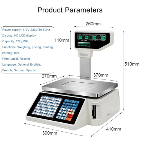 Electronic Price Computing Scale with Thermal Label Printer, 30kg Capacity, Pole Display for Retail Outlet, Food & Meat Shops,Machine