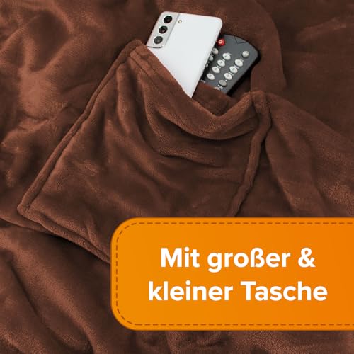 Kuscheldecke XL mit Ärmeln - Bestickt mit Namen oder Wunschtext - extra große Flauschige Ärmeldecke - gemütliche Wohndecke - personalisiertes Geschenk für Männer und Frauen 150 x 240 cm silber