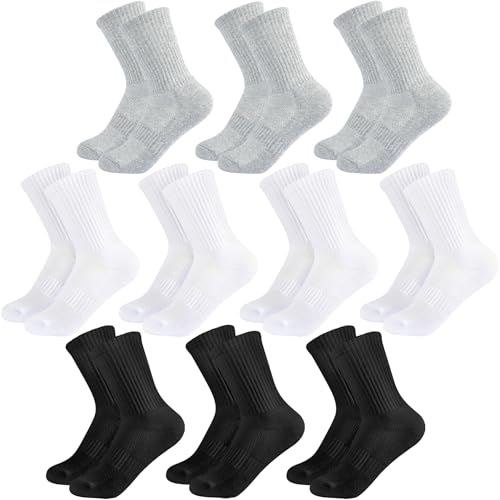 Calcetines deportivos acolchados para niños, de algodón, transpirables, para vestir, uniforme escolar, para jóvenes, 10 pares, 3 negros + 4 blancos + 3 grises, 4- 7 años