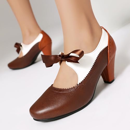 Women's Mary Jane Close Round Toe Vintage Ankle Strap Rockability 1950s Gatsby Heels Retro 1920s Victorian Pumps Shoes4