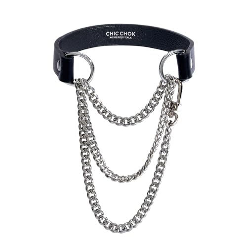 C CHIC CHOK YOUR BODY TALK CHICCHOK Breathless Gothic Leather Pull Chain Choker Necklace Silver Adjustable Statement Necklace for Women Men Punk Alternative Fashion L