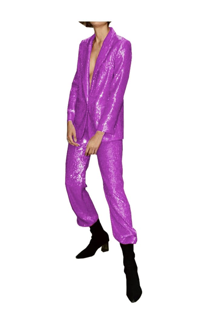 Kobiety Czarne Cekiny Garnitury Zestaw Cekiny Marynarka Błyszczący Brokat Wedding Party Wear Garnitury Spodnie Zestaw