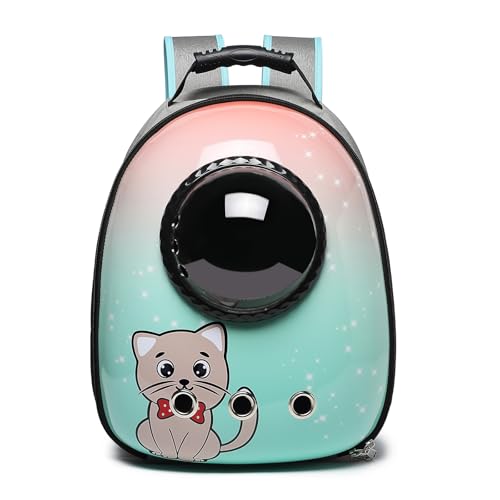 Pet Carrier Backpack with Bubble Window, Astronaut Design, Mint Green with Cat Pattern