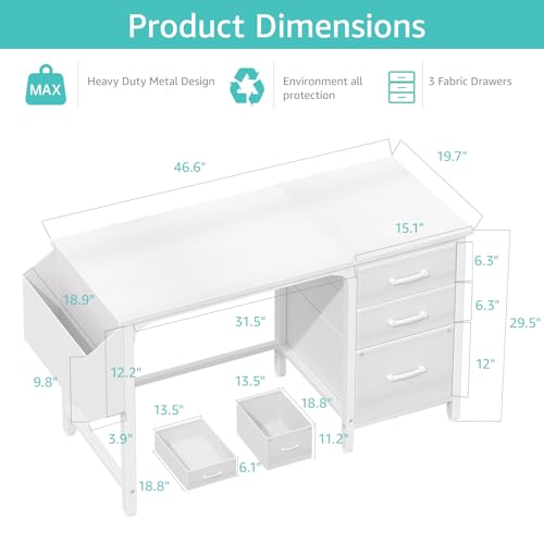 Lufeiya LFY-JC3D47-WHITE Computer Desk With Fabric File Drawers Cabinet thumb #2