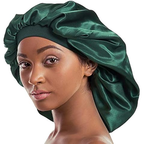 Alnorm Double Layered Satin Bonnet Oversized Sleep Cap for Hair Loss Women Green Cover