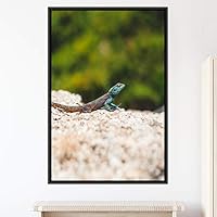 Framed Canvas Wall Art Reptile Contemporary Dramatic Hallway Iguana Multicolor Photography Reptiles - 16x24 inches